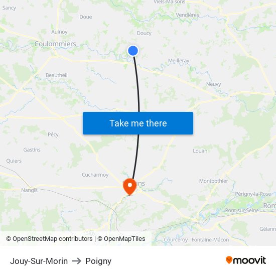 Jouy-Sur-Morin to Poigny map