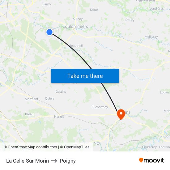 La Celle-Sur-Morin to Poigny map