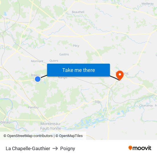 La Chapelle-Gauthier to Poigny map