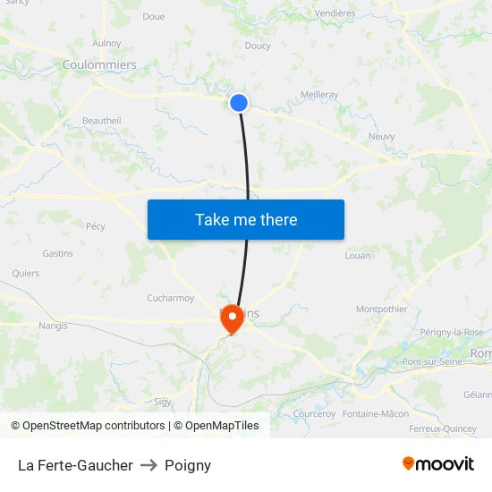 La Ferte-Gaucher to Poigny map