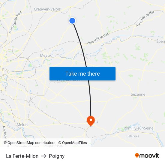 La Ferte-Milon to Poigny map