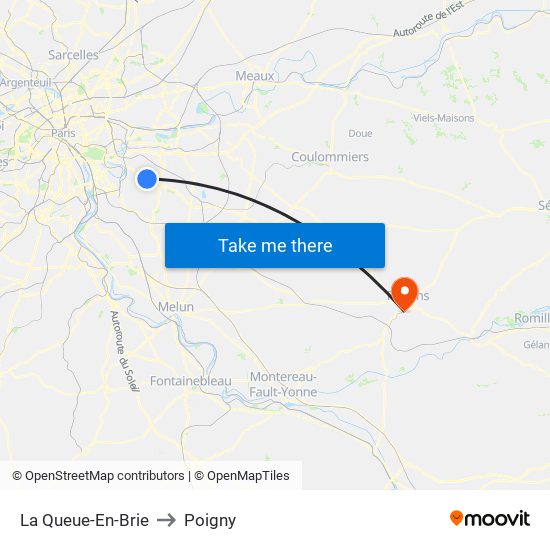 La Queue-En-Brie to Poigny map