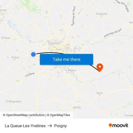 La Queue-Les-Yvelines to Poigny map
