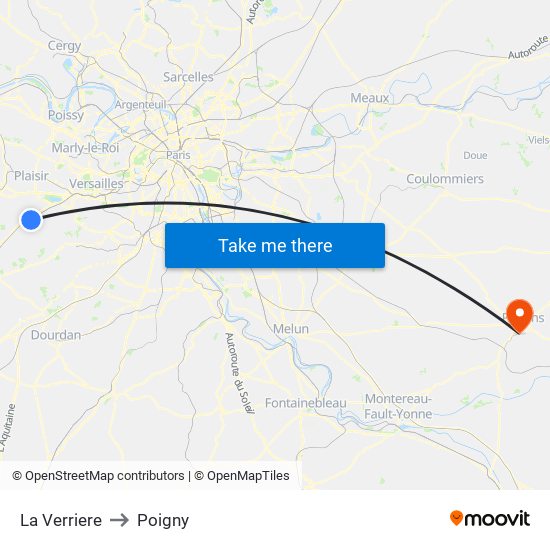 La Verriere to Poigny map