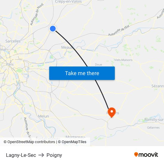 Lagny-Le-Sec to Poigny map