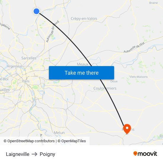 Laigneville to Poigny map