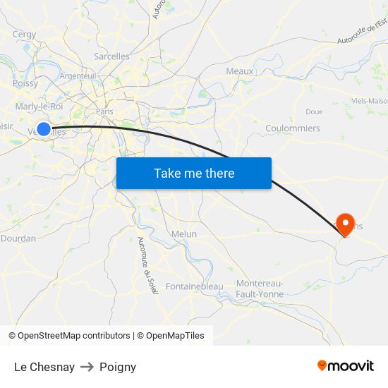 Le Chesnay to Poigny map