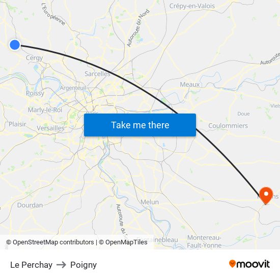 Le Perchay to Poigny map