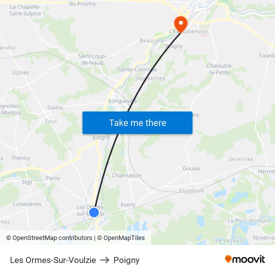 Les Ormes-Sur-Voulzie to Poigny map