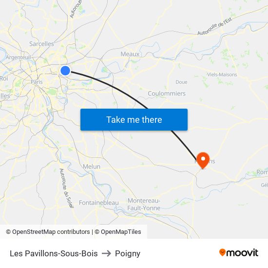Les Pavillons-Sous-Bois to Poigny map