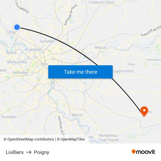 Livilliers to Poigny map