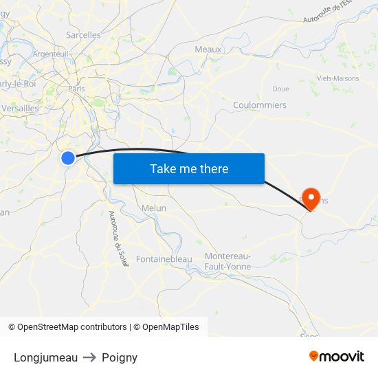 Longjumeau to Poigny map