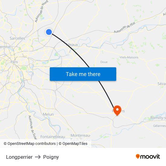 Longperrier to Poigny map