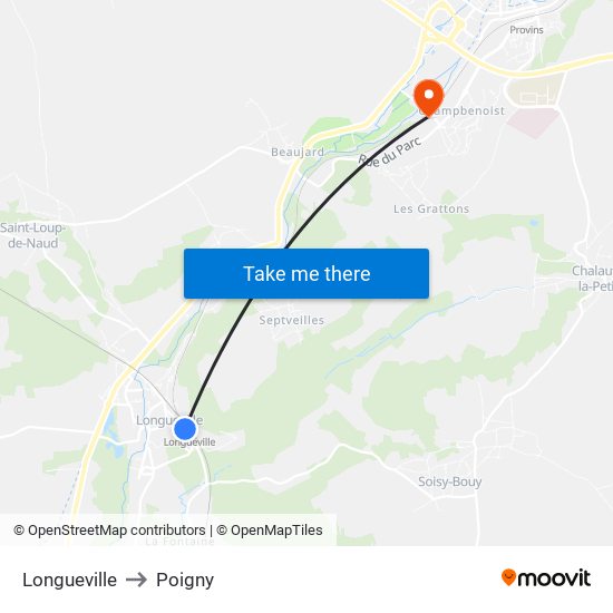 Longueville to Poigny map