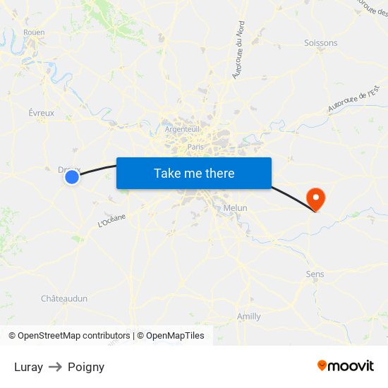 Luray to Poigny map