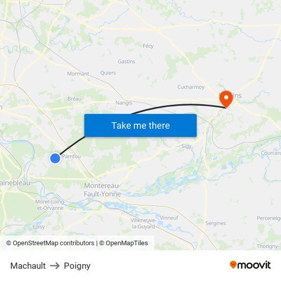 Machault to Poigny map