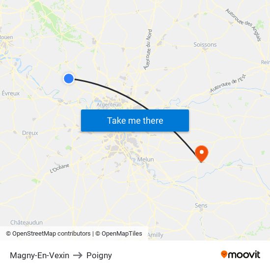 Magny-En-Vexin to Poigny map