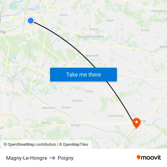 Magny-Le-Hongre to Poigny map