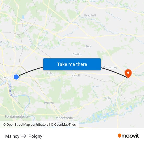 Maincy to Poigny map