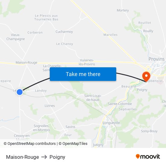 Maison-Rouge to Poigny map