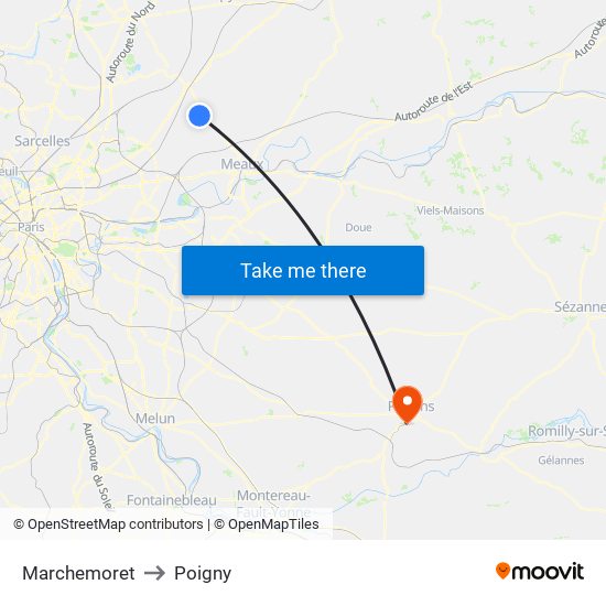 Marchemoret to Poigny map