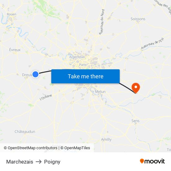 Marchezais to Poigny map