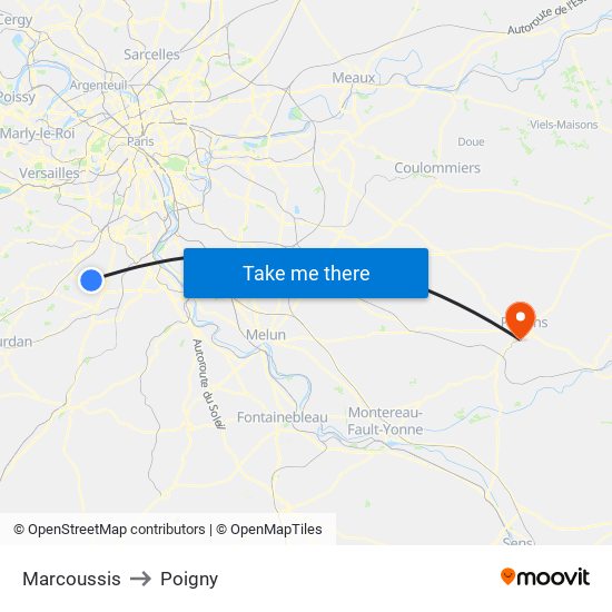 Marcoussis to Poigny map