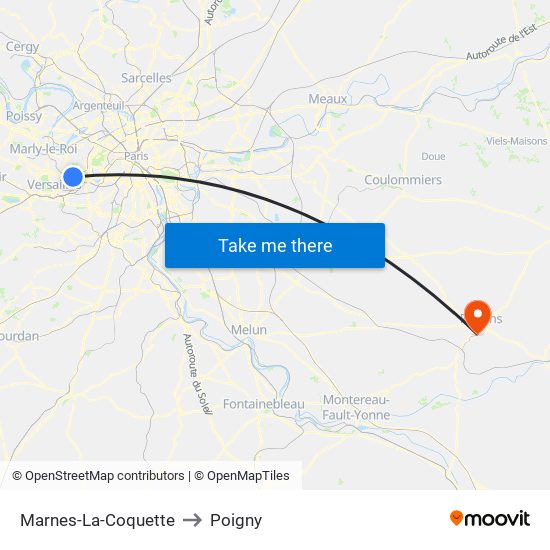 Marnes-La-Coquette to Poigny map