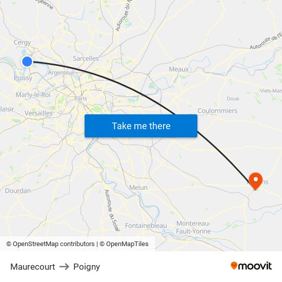 Maurecourt to Poigny map