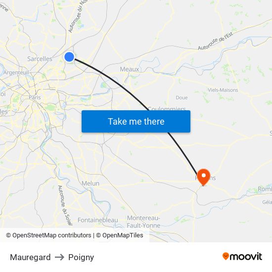 Mauregard to Poigny map