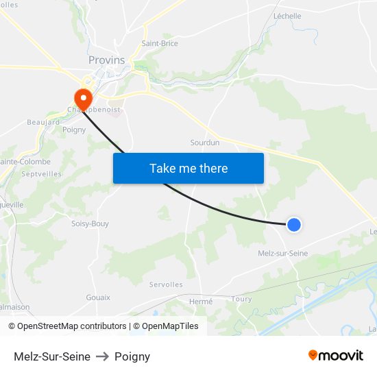 Melz-Sur-Seine to Poigny map