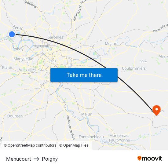 Menucourt to Poigny map