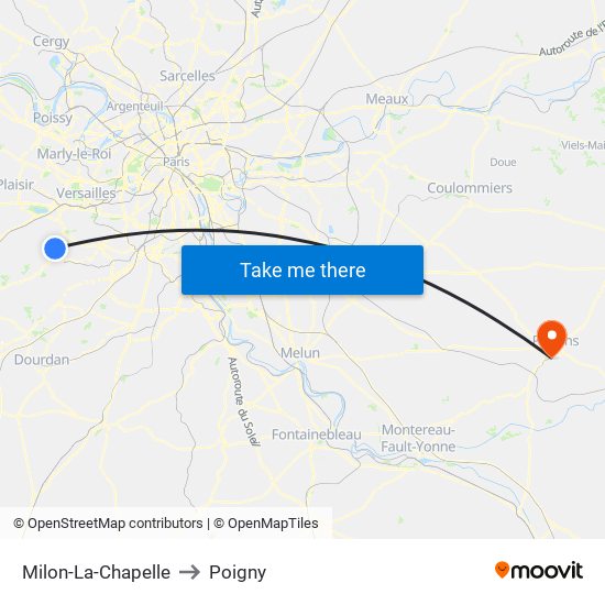 Milon-La-Chapelle to Poigny map