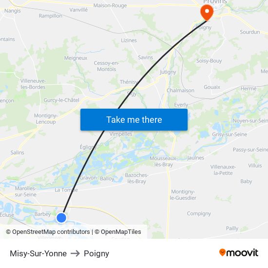 Misy-Sur-Yonne to Poigny map