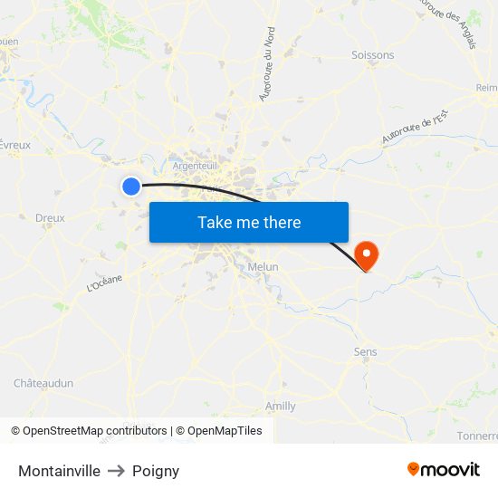 Montainville to Poigny map
