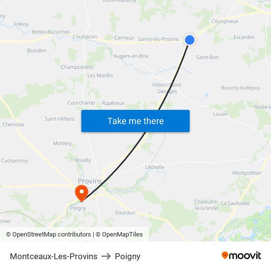 Montceaux-Les-Provins to Poigny map