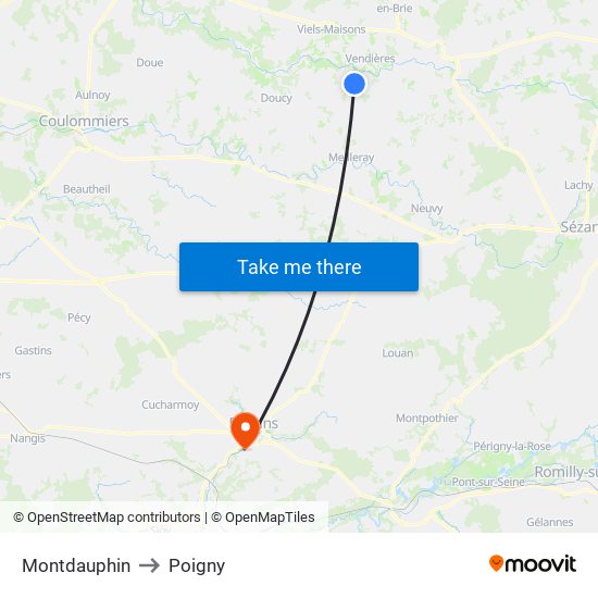 Montdauphin to Poigny map