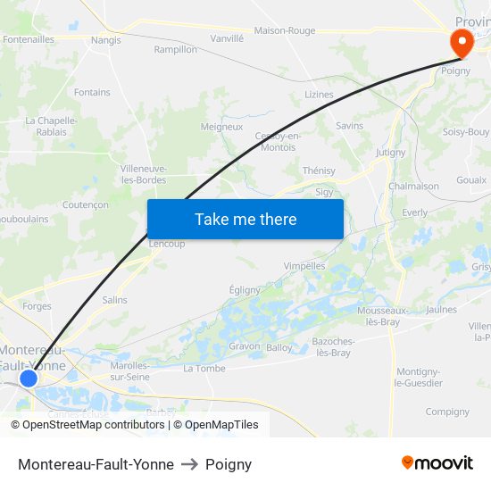 Montereau-Fault-Yonne to Poigny map