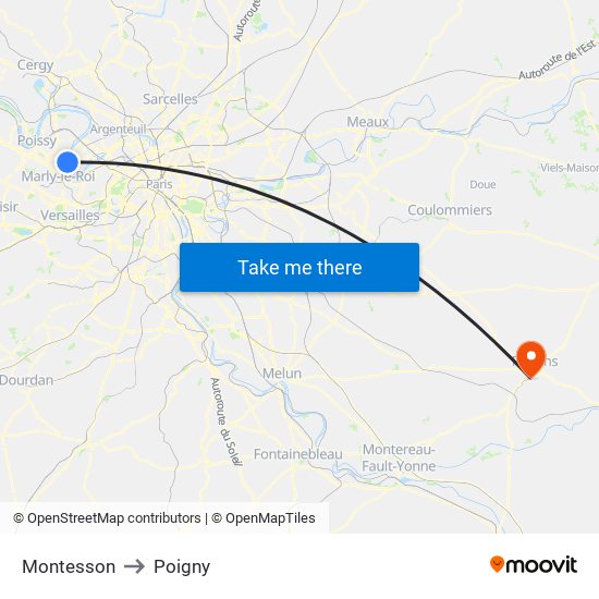 Montesson to Poigny map