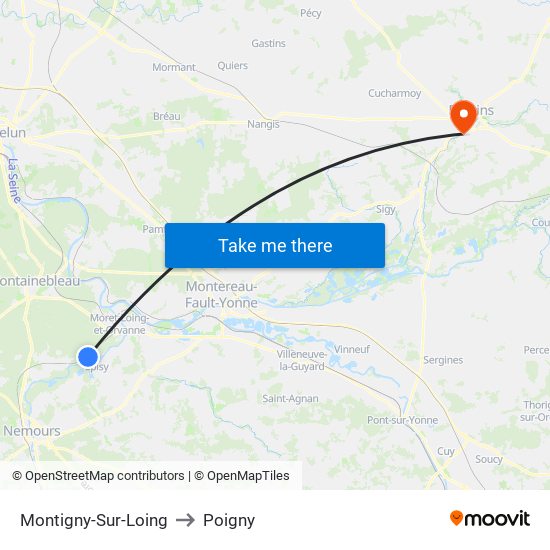 Montigny-Sur-Loing to Poigny map