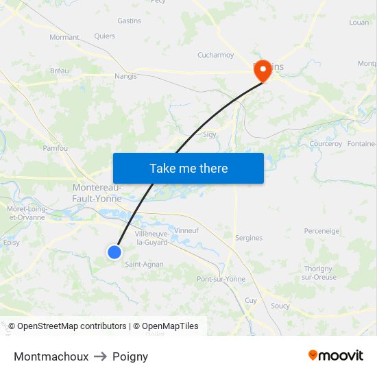 Montmachoux to Poigny map