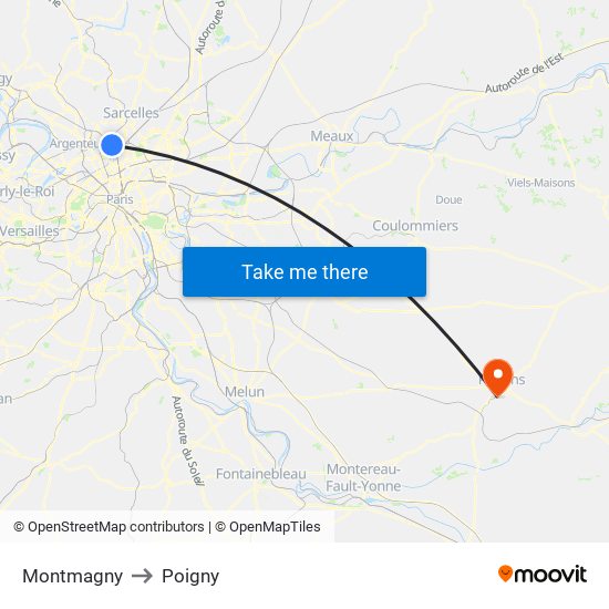 Montmagny to Poigny map