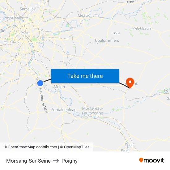 Morsang-Sur-Seine to Poigny map