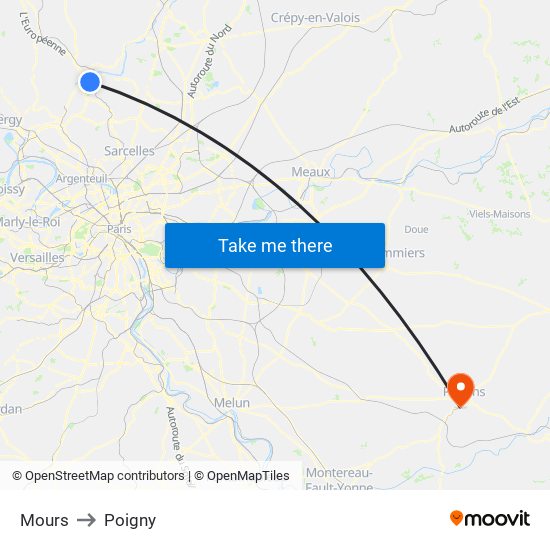 Mours to Poigny map