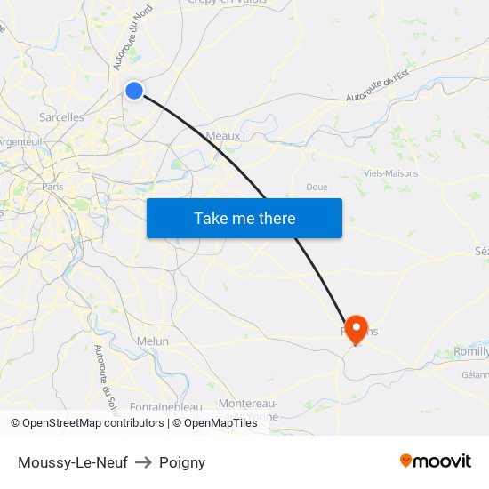 Moussy-Le-Neuf to Poigny map