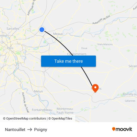 Nantouillet to Poigny map