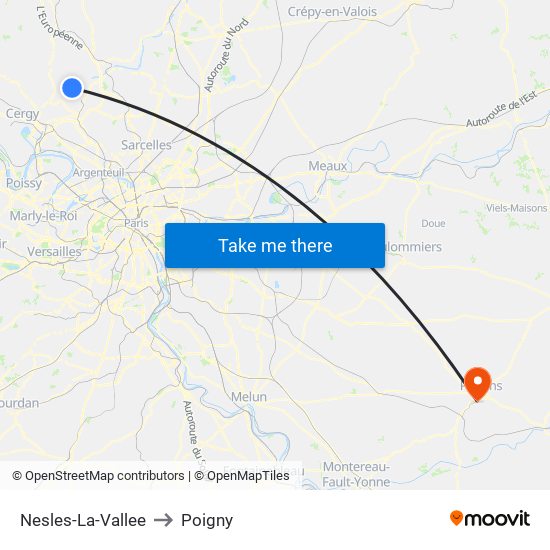 Nesles-La-Vallee to Poigny map