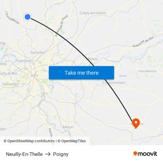 Neuilly-En-Thelle to Poigny map