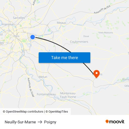 Neuilly-Sur-Marne to Poigny map