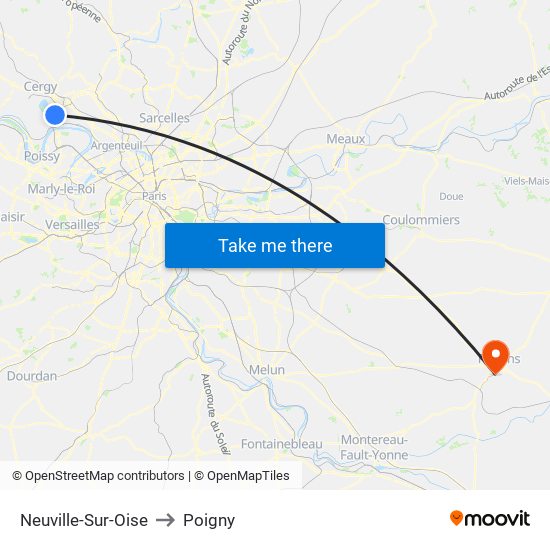 Neuville-Sur-Oise to Poigny map